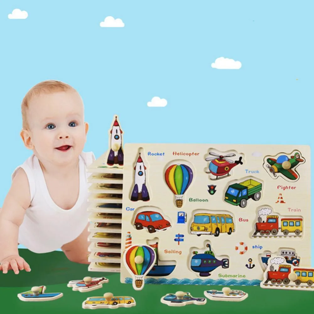 Hand Grasp Knob Pegged Puzzle Wooden Quality Numbers Animals Fruits