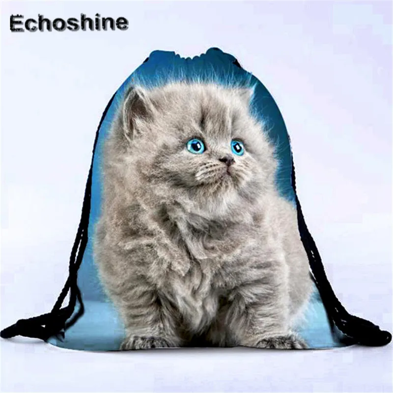 

2016 New Fashion Canvas Drawstring Backpacks Unisex Cat Backpacks 3D Printing Bags School Bags Schoolbag Student Book Bag A0000