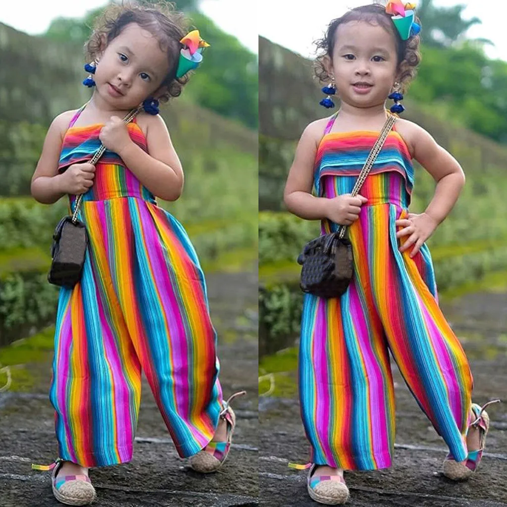 

summer toddler girl clothing Suit Toddler Baby Kids Girls Rainbow Backless Romper Jumpsuits Clothes Sunsuit ropa para nias
