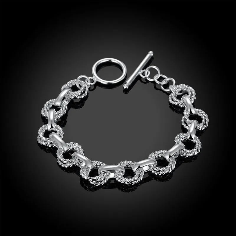 Серебро 925 ювелирные изделия звено цепи Браслеты для Для женщин модных кругах браслет и Браслеты Femme браслет Свадебный Bijoux подарки