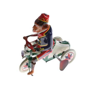 

Vintage Wind Up Circus Monkey Riding A Car Clockwork Tin Toy Fun Collectible Retro Home Decor