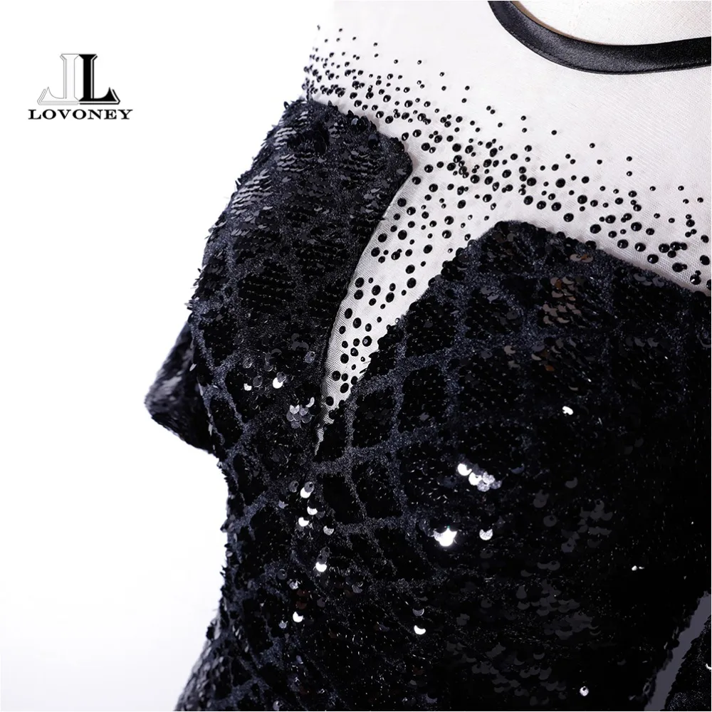 LOVONEY Half Sleeves Evening Dress Long Sequins Side Split Formal Dress Woman Occasion Party Dresses Evening Gown XYG819C