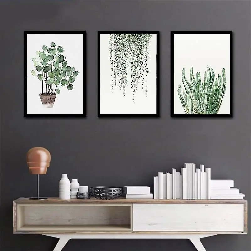 Green Plant Posters Watercolor Canvas Leaves Painting Nordic Minimalist Wall Art Decor For Livingroom Coffee Shop No Frame Painting Calligraphy Aliexpress