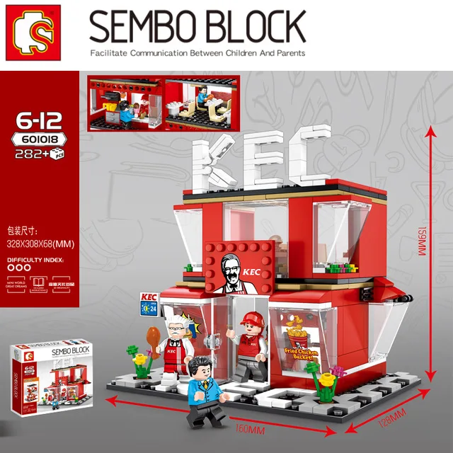 

Sembo Fried Chicken Shop Fast Food Restaurant Streetscape Compatible LGSet Building Blocks Bricks Model Educational Toys Gifts