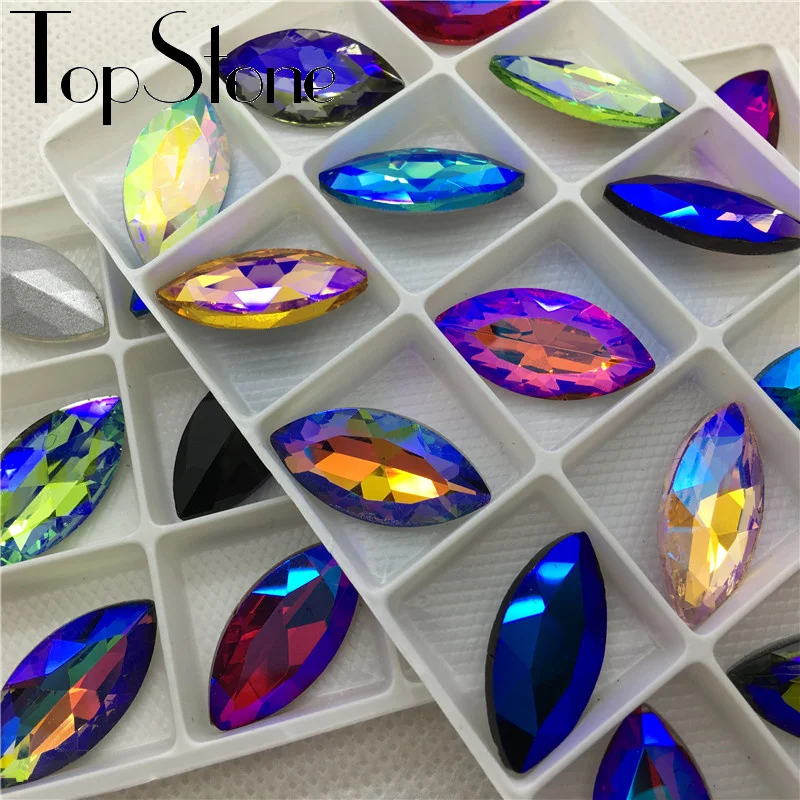 

Mix AB Colors Navette Pointback Rhinestone Marquise Crystal No Holes for Party Wedding Dress Making 7x15,9x18,13x27,17x32mm