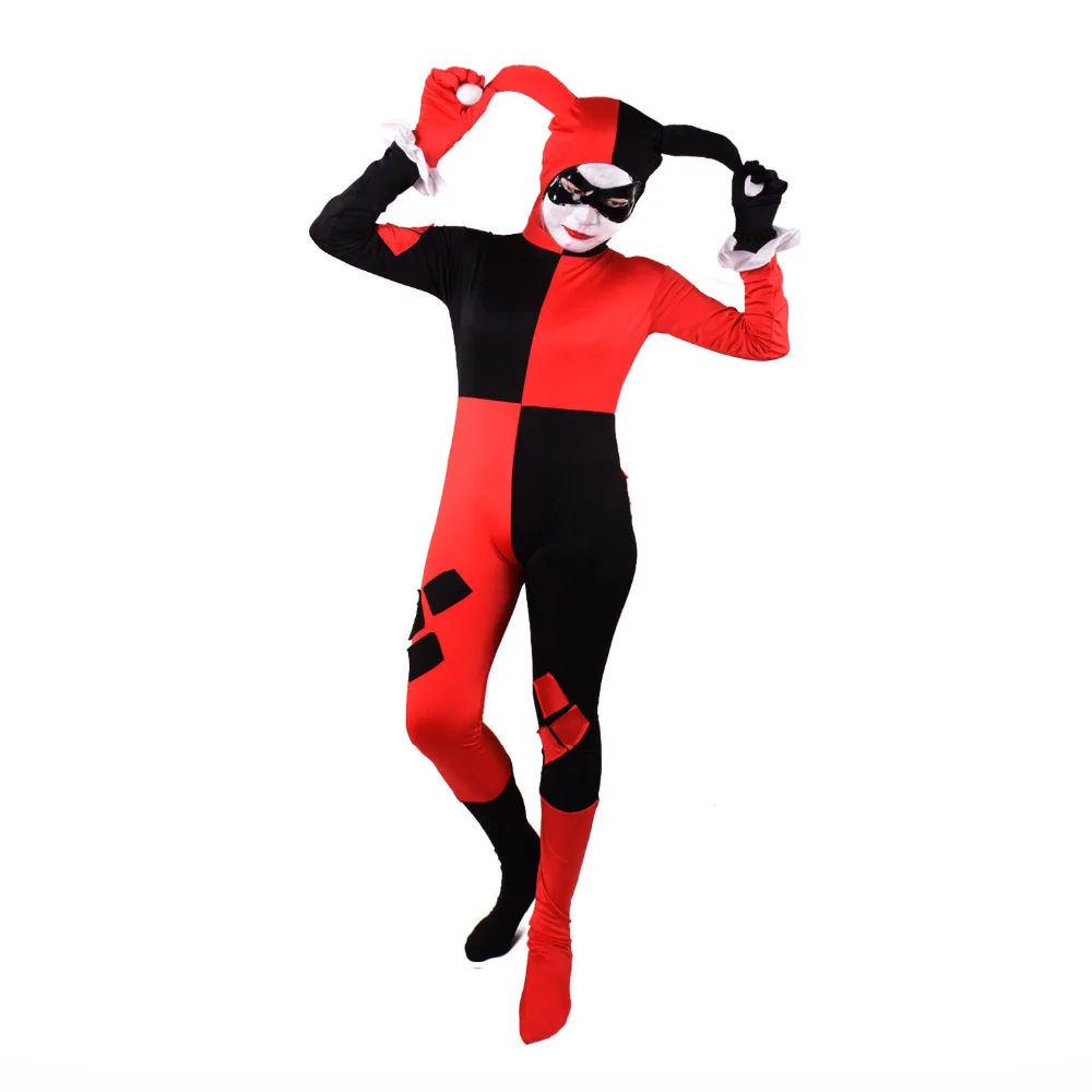 Костюм Харли Куинн для женщин, сексуальный костюм супергероя клоуна, косплей, спандекс, боди, вечерние костюмы на Хэллоуин для женщин, маска
