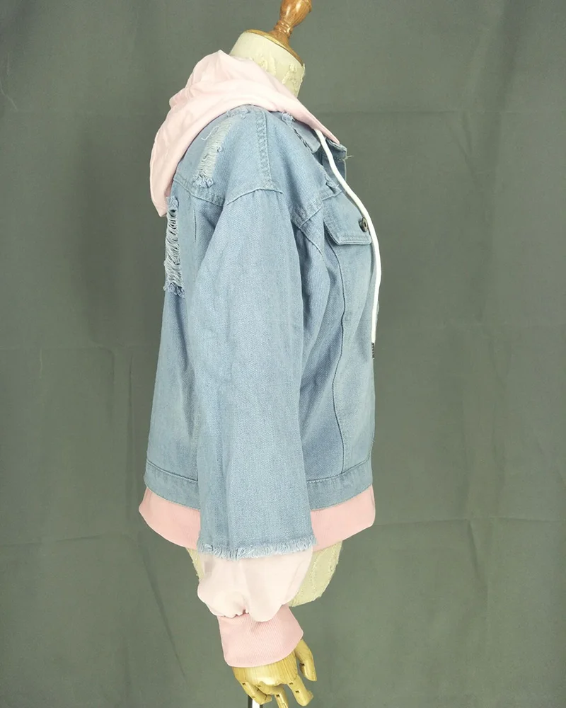 amazing  2020 Spring Hooded Denim Jacket For Women Casual BF Jeans Jacket Holes Vintage Harajuku Coat Female