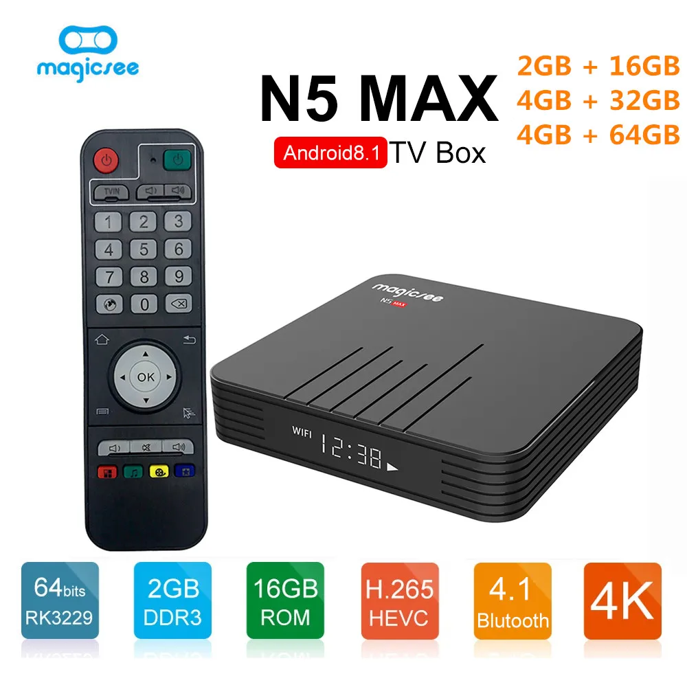 MAGICSEE N5 Max TV Box Android 8.1 Amlogic S905X2 2GB 4GB 32GB/64GB ROM Set Top Box 2.4GHz+5GHz Wif