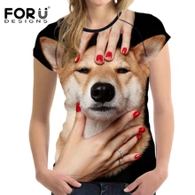 FORUDESIGNS Funny 3D Shiba Dog T Shirt Woman Basic T-shirts Summer Casual Woman Tops Short Sleeved Shirts Feminine Clothes 2017