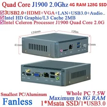 Mini PC Desktop Computer Linux with Intel Celeron Quad Core J1900 hd living room nano pc with 4G RAM 128G SSD