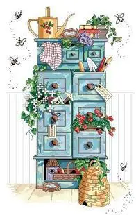 

Gold Collection Counted Cross Stitch Kit Gardening Chest Garden Tools Cupboard Cabinet dim 13651