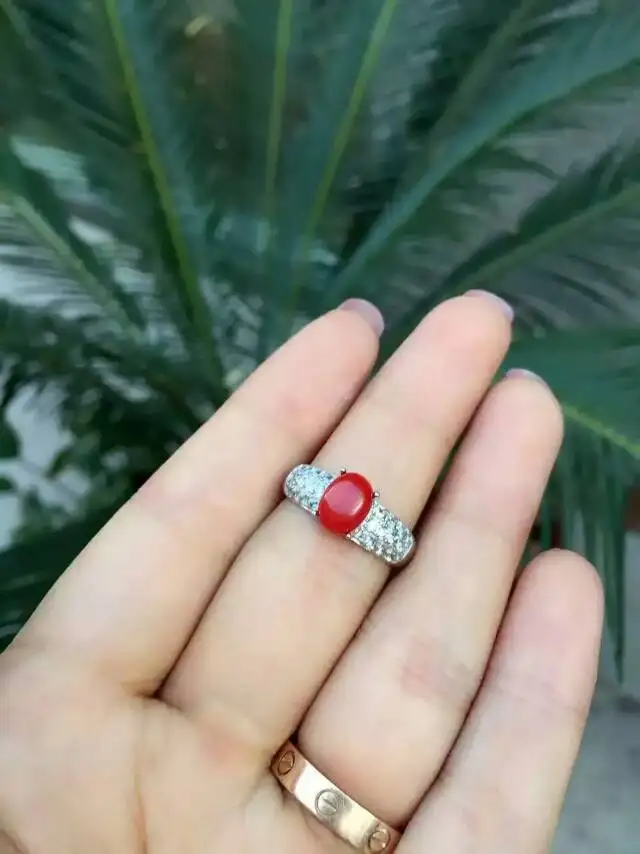 Natural red coral gem Ring Natural gemstone ring S925 sterling silver trendy Romantic elegant round Crude women gift Jewelry Natural red coral gem Ring Natural gemstone ring S925 sterling silver trendy Romantic elegant round Crude women gift Jewelry