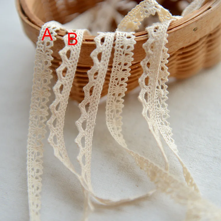 30 meter/lot 1cm 0.39" width beige cotton fabric tapes lace trim ribbon