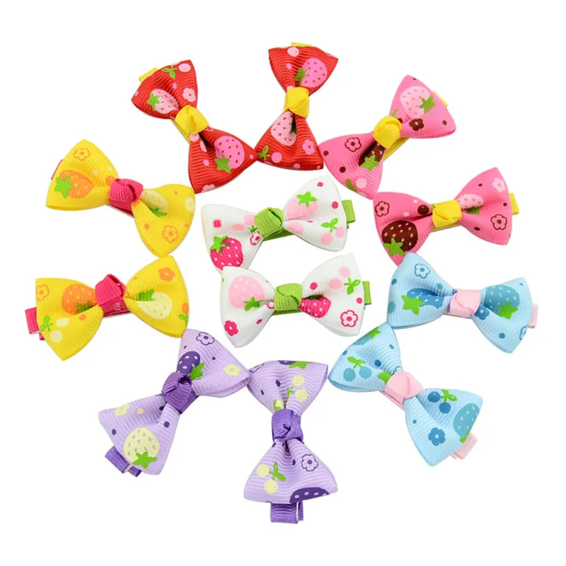 12Pcs Colorful Bow Clips Floral Candy Hairpin Fruits Barrettes Grosgrain Ribbon Hairgrips girls Hair Accessories (1)