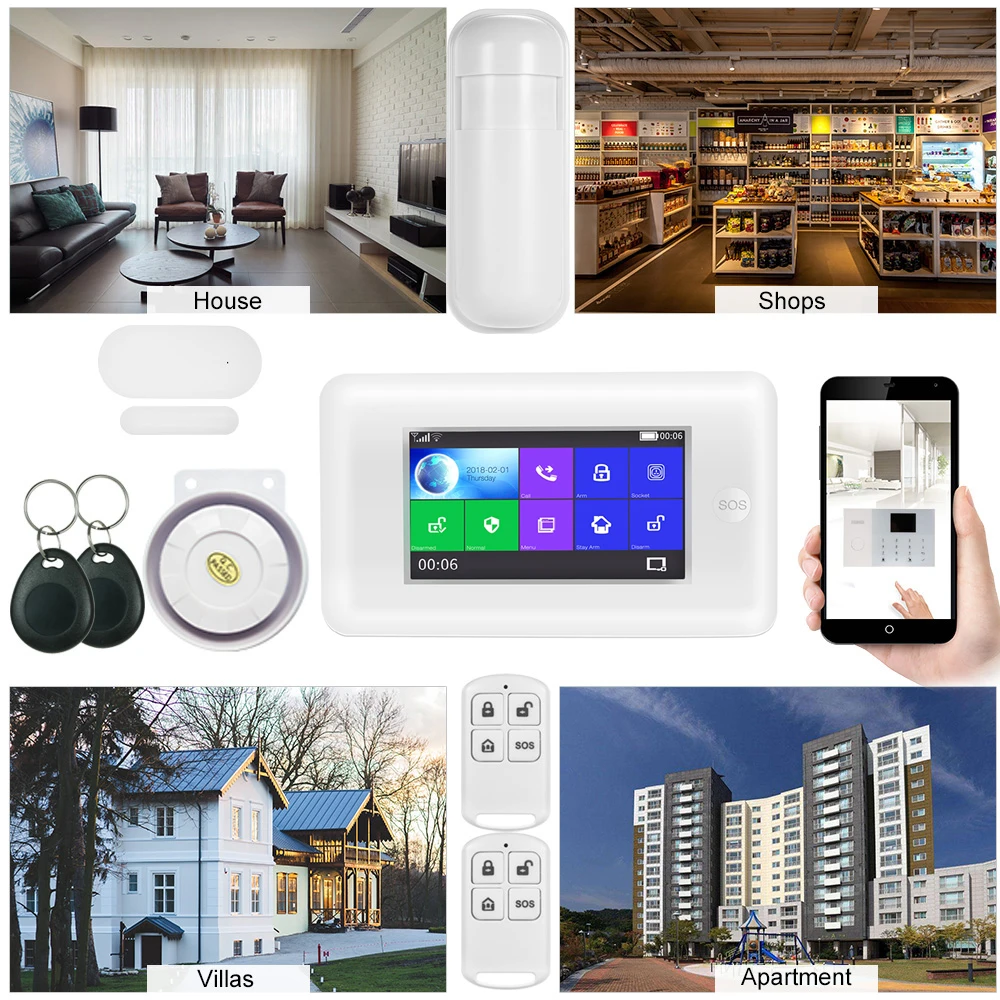 Nuevo sistema de alarma inteligente WiFi 3G GSM GPRS de 4,3 pulgadas la pantalla táctil puede funcionar con alexa para smart monitor de seguridad para el hogar