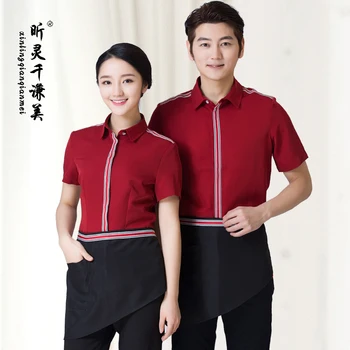 

The Waiter Service Hot Pot Shop Restaurant Summer Clothing Female Short Sleeve Shirt Waitress Shirt Work Clothes J105