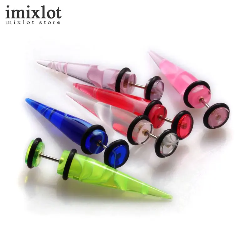 12pcs Fashion Taper Earrings Fake Ear Taper Acylic & Steel Taper Fake