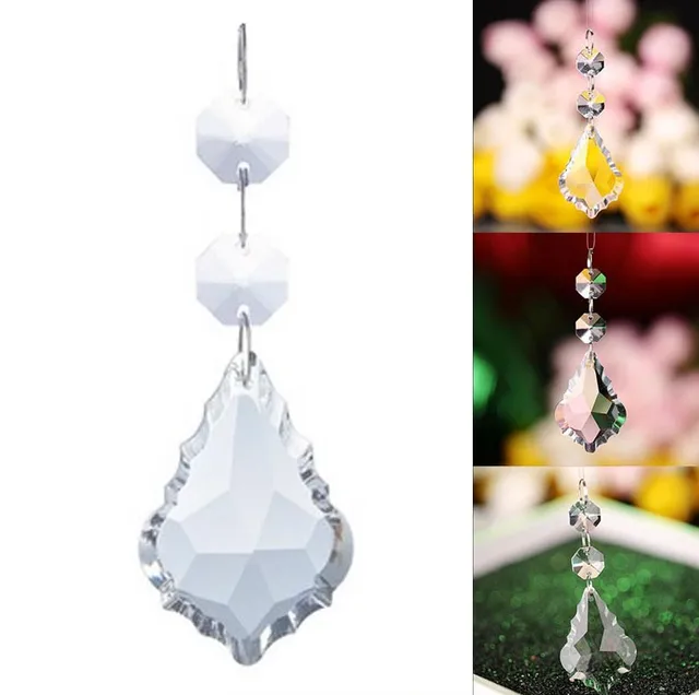 12 Perline Di Cristallo A Forma Di Foglia D'Acero Per Lampadari - Pendenti 76 Mm, Decorazioni Nuziali - Foto 4