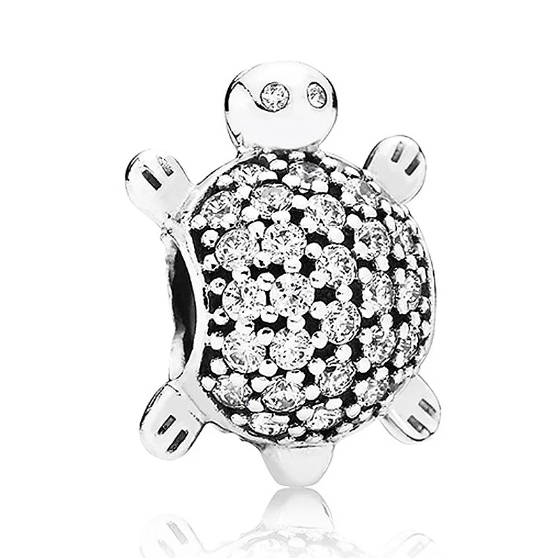 

Authentic 925 Sterling Silver Bead Charm Cute Sea Turtle With Full Crystal Beads Fit Pandora Bracelet Bangle DIY Jewelry