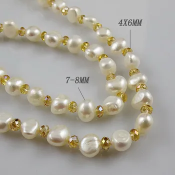 

Unique Pearls jewellery Store 120cm Long Pearl Jewelry 4mm Champagne Crystal Beads 7-8mm Baroque White Freshwater Pearl Necklace