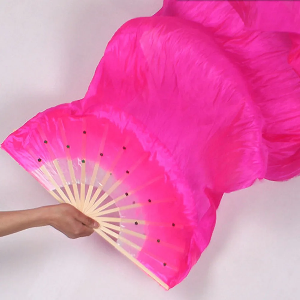 Ручная работа Красочные Танец живота шелк Бамбук Длинные вентиляторы вуали для женщин танец живота костюм шелковые вентиляторы - Цвет: rose