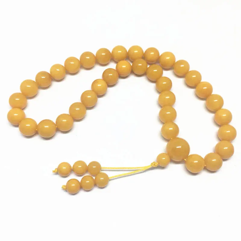 

Wholesale Natural Baltic Yolk yellow Old Amber 33Beads Prayer Beads 7mm+ Round Mala Certificated Amber Customized Great Quality