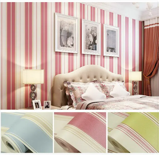 Non-woven child stripe wall paper kids girl modern wallcovering Cambridge university Festival design chic wallpaper | Обустройство