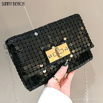 

Metal sequins luxurious ladies'bags new fashion chain inclined bag in 2019
