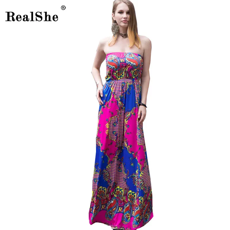 Buy Cheap RealShe Women's Bohemian Summer Dress 2017 Sleeveless Casual Long Boho Dress Woman Sexy Floral Print Beach Dress Vestidos