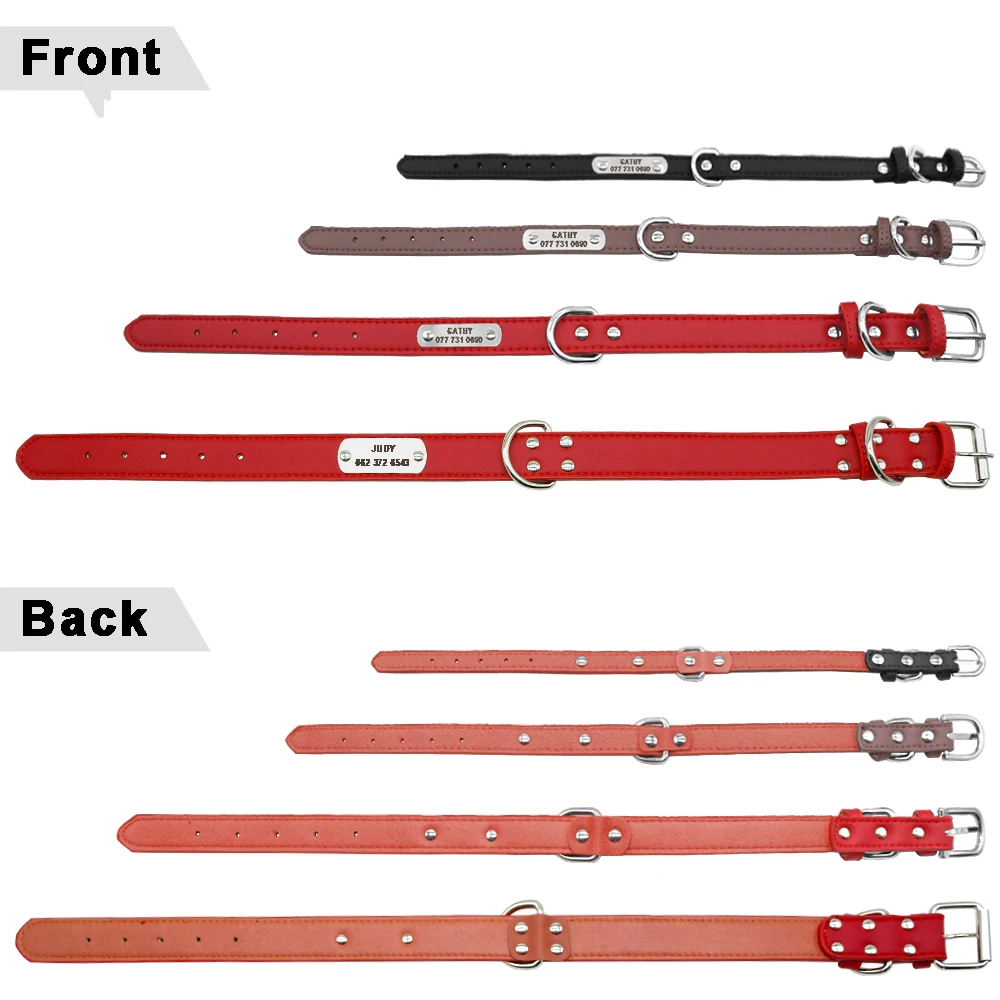 Large Durable Personalized Dog Collar PU Leather Padded Pet ID Collars Customized for Small Medium Large Dogs Cat 4 Size