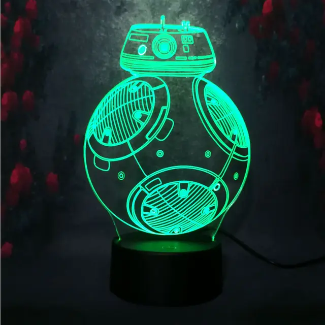Asmarluxx 3D luz nocturna creativa caliente LED Star War BB9E máquina modelo decoración mesa lámpara de escritorio aplicar bebé sueño Niño estudio de atenuación