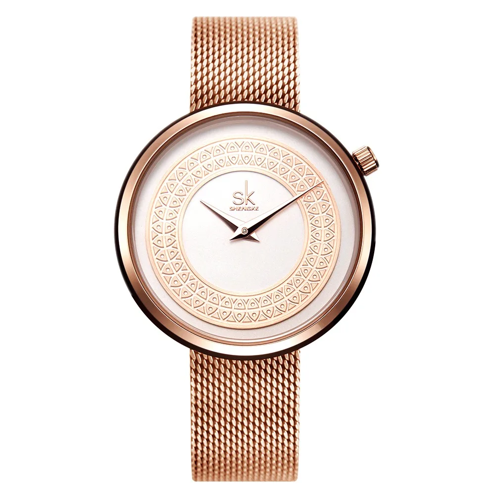 Модные SK часы лучший бренд роскошные женские часы черные и розовое золото из нержавеющей стали женские часы водонепроницаемые Shengke часы - Цвет: rose gold