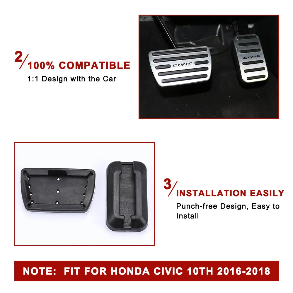 For Honda Civic 10th 2016 2017 2018 Aluminum Car Accelerator Gas Brake pedal Non Slip Pedal Plate Pads Cover Accessories Styling For Honda Civic 10th 2016 2017 2018 Aluminum Car Accelerator Gas Brake pedal Non Slip Pedal Plate Pads Cover Accessories Styling