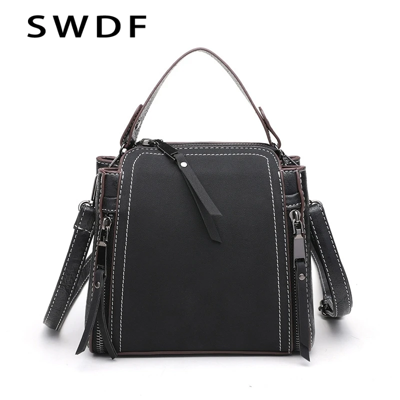 

SWDF Fashion Women Messenger Bag PU Leather Handbag Solid Wristlets High Quality Casual Bags Ladies Simple Bucket Rivet Handbag