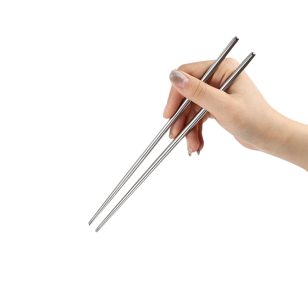 

1Pair Chinese Metal Chopsticks Non-slip Stainless Steel Chop Sticks Set Reusable Tableware