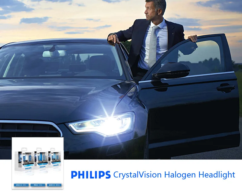 Philips H7 12V 55W Crystal Vision 4300K яркий белый светильник, галогенные лампы, автомобильный головной светильник, стильный вид, устойчивый к ультрафиолетовому излучению 12972 CVSM, пара