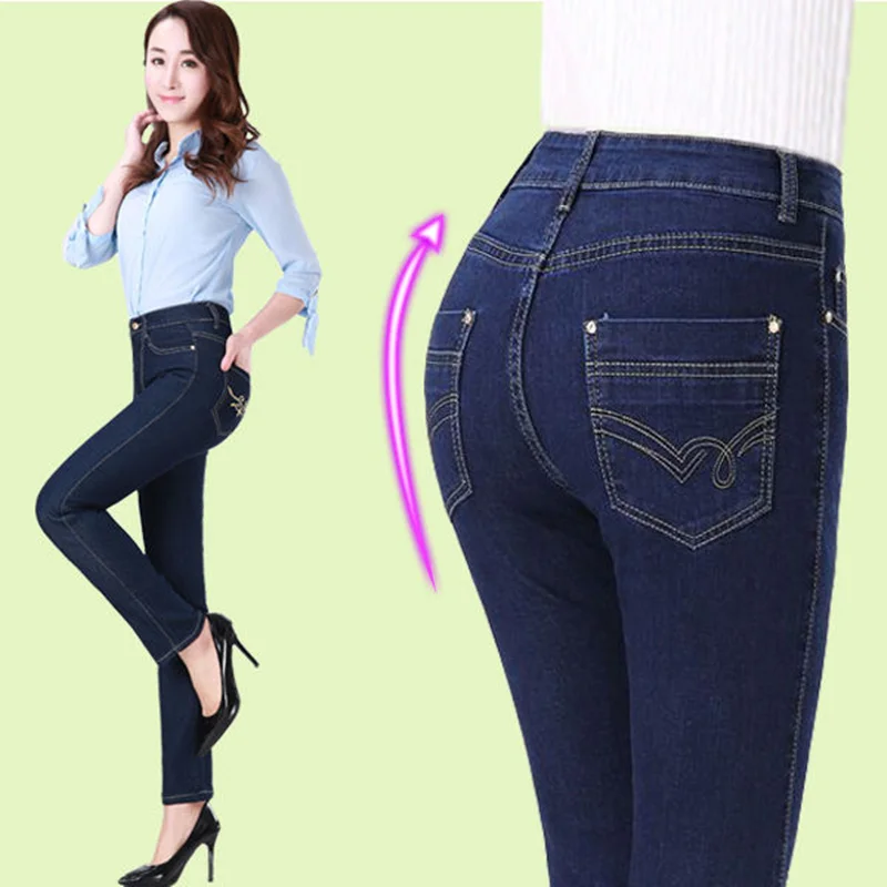 

2019 Embroidery High Waist Women Jeans Denim Mom Pencil Jeans boyfriend Female Long Pants Vintage Stretchy Trousers