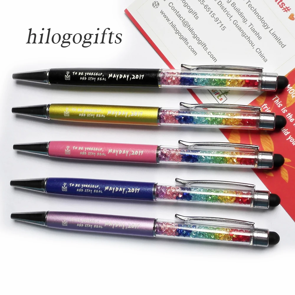 

logo items for companies rainbow pen crystal diamond screen touch pens custom printed with my conpany logo/email/phone