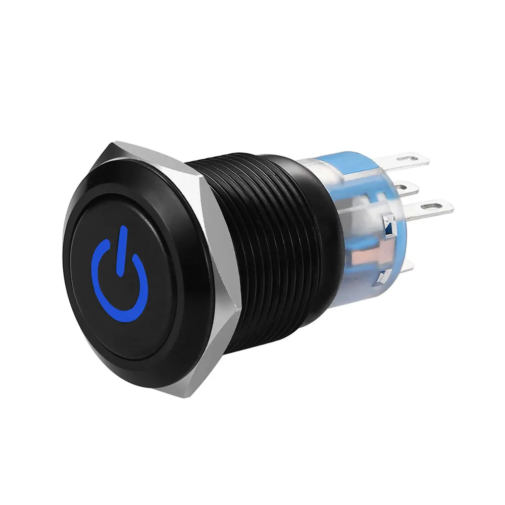 19MM Car Self Latching Resetting Button Power Switch 250V Waterproof