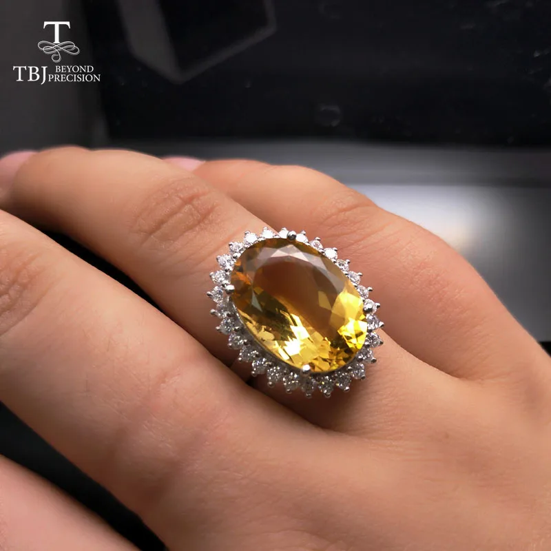 

TBJ,Natural Big Citrine oval13*18mm diana Gemstone Ring in silver for wedding engagement anniversary party as best gift lady