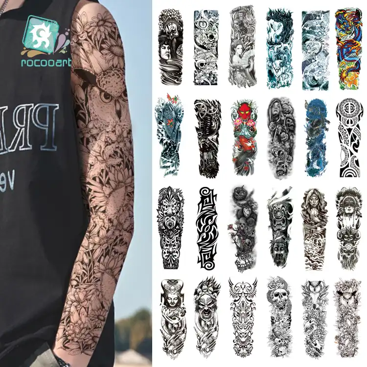 YURAN Realistic Full Flower Arm Temporary Tattoos For Men Women Rose