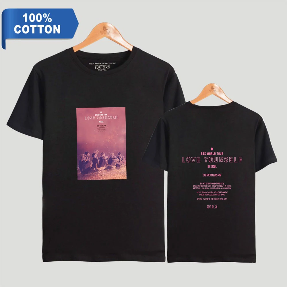 

2019 New KPOP short-sleeved T-shirt cotton casual white T-shirt male/female summer dress shirt street T-shirt wild style clothes