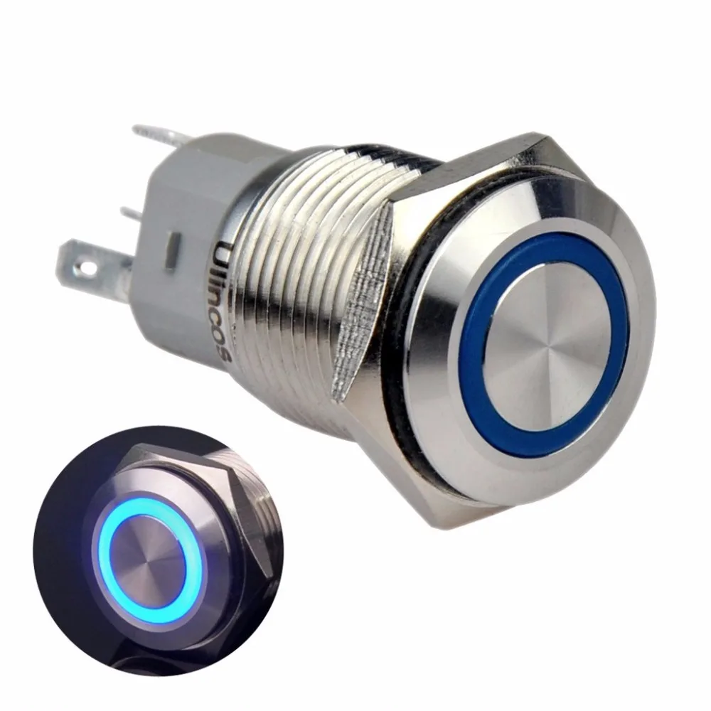 

DC 12V DC 24V AC220V Red Green Yellow LED 16mm Stainless Steel Momentary Push Button Switch SPDT