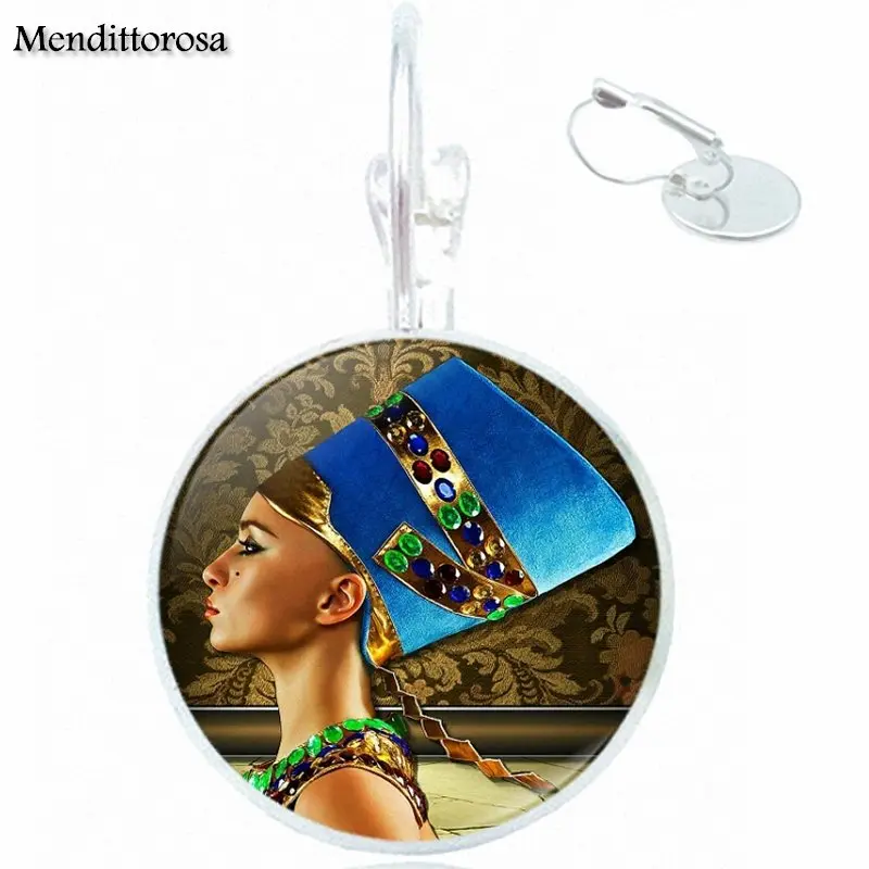 Серьги подвески Nefertiti ручной работы из стекла и бронзы/серебра/золотистого цвета