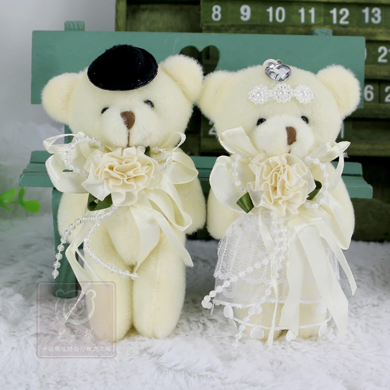 2 шт./пара 12 см Kawaii мягкие куклы медведей Свадебный Teddy Bear Плюшевые игрушки свадебный подарок год Рождественский подарок Жених и невеста