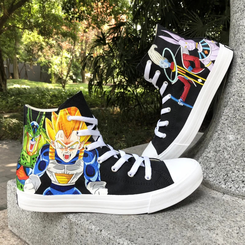 

Wen Mens Cosplay Shoes Hand Painted Canvas Shoes Men Women Anime Design Dragon Ball Super Saiyan God Goku Graffiti Sneakers