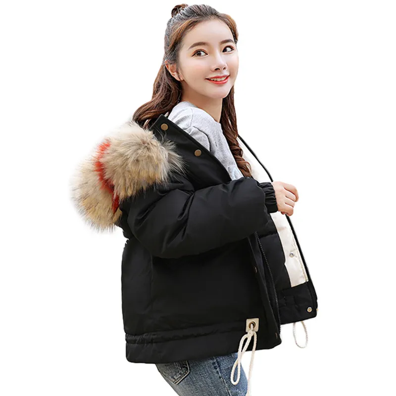 2018 New Fashion Thick Colorful Fur Collar Hooded Down Parkas Winter Jacket Women Coat Female Warm Slim Down Cotton Jacket Coat Coats