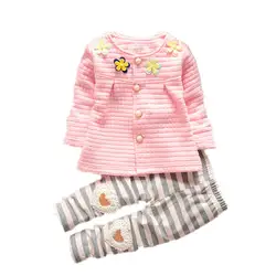 Весенние комплекты одежды для маленьких девочек от 0 до 4 лет куртка с цветочным рисунком пальто и Openable штаны детский спортивный костюм