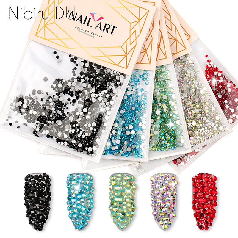  1080 Pcs Mixed Sizes Nail Rhinestone Crystals Strass Stones Colorful Glass Rhinestones For Nails Ar