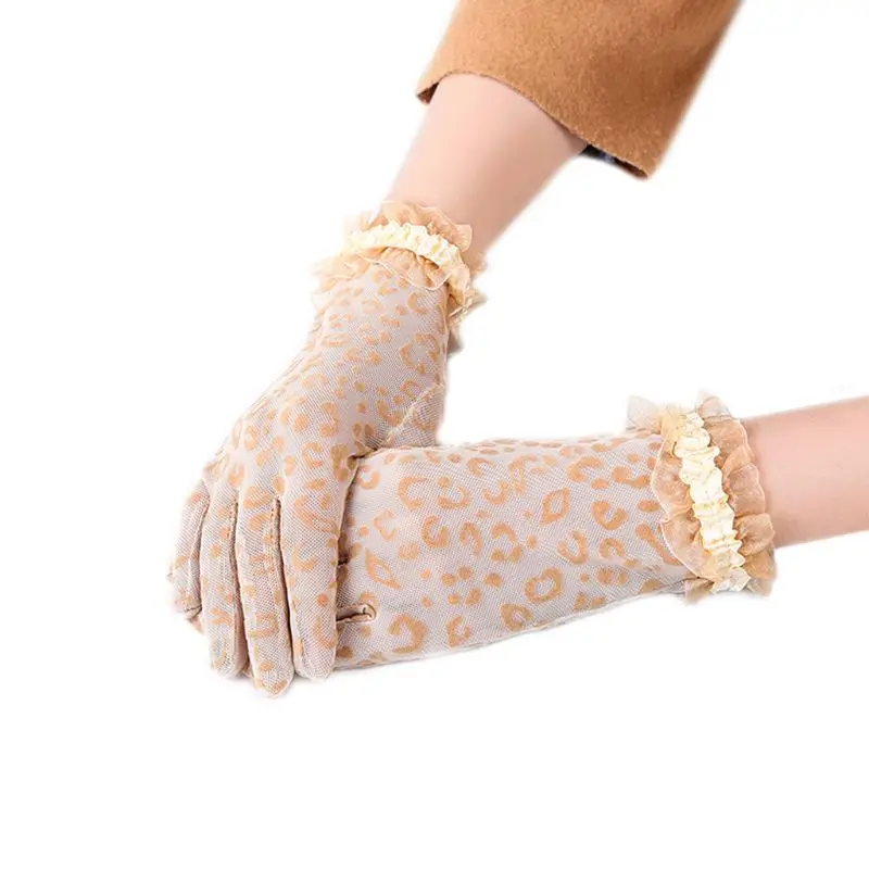 1 пара, модные женские высококачественные кружевные перчатки с леопардовым принтом, перчатки, варежки, аксессуары, перчатки на полный палец - Цвет: Flesh Color